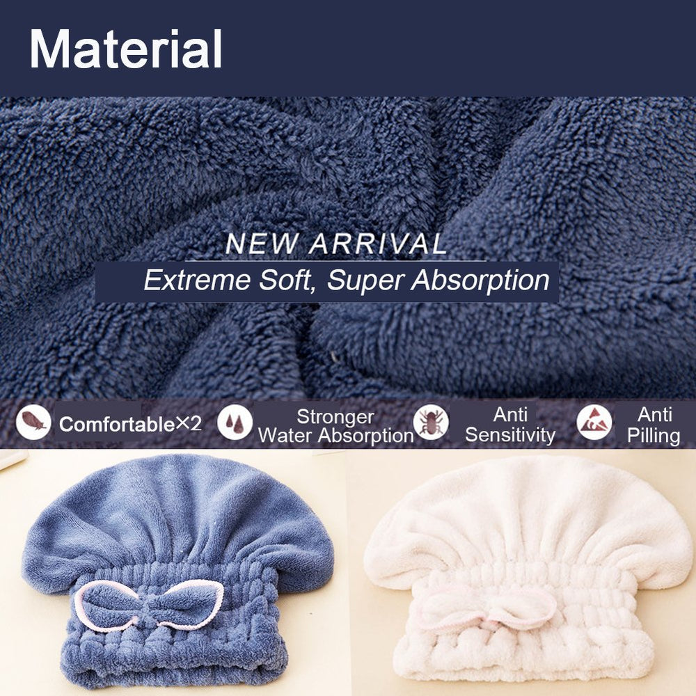 Jseng 2pc microfiber hair drying cap in bathroom demonstrating machine washable convenience