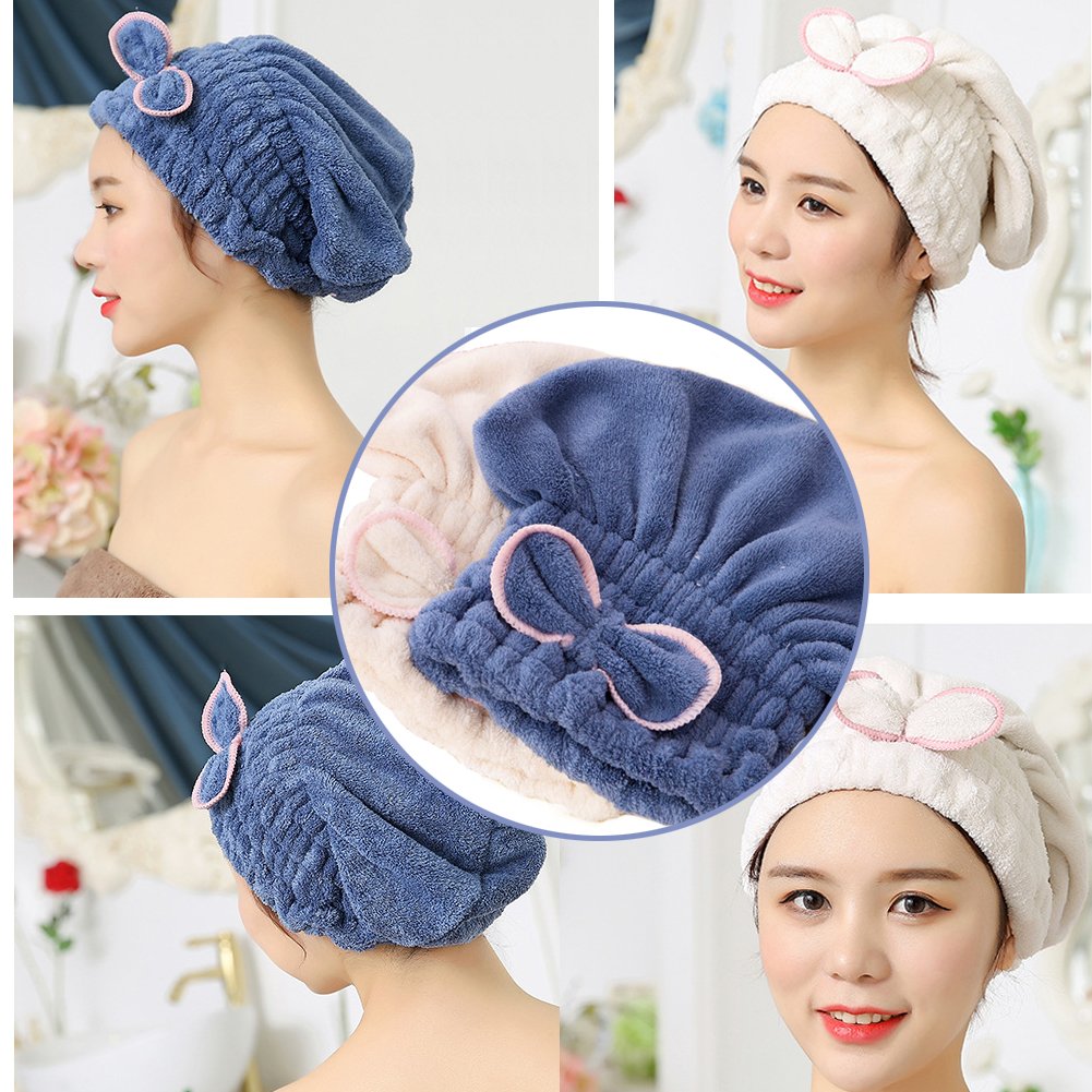 Jseng 2pc microfiber hair drying cap being worn to protect pillow and condition overnight