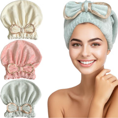 Jseng microfiber hair towel cap bow design close-up, soft texture and quick-drying feel