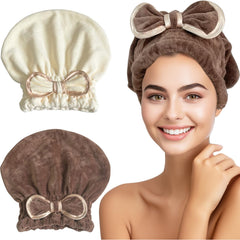 Jseng microfiber hair towel cap bow front for quick-dry styling