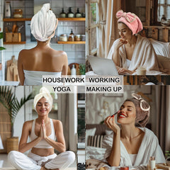 Jseng microfiber hair towel cap pink demonstrates secure fit for easy routine handling.