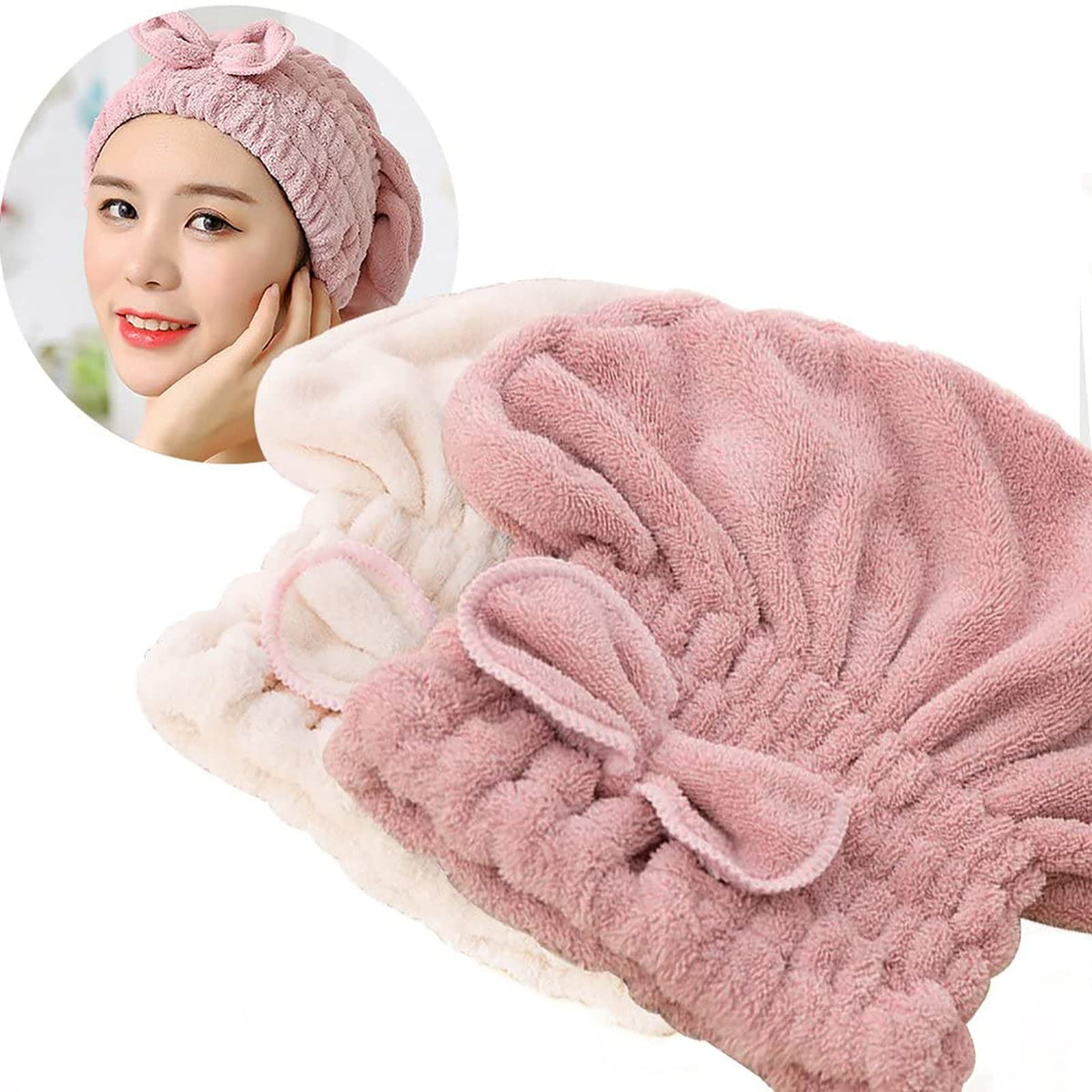 Jseng two-piece microfiber drying caps pack for convenient overnight conditioning and styling prep.