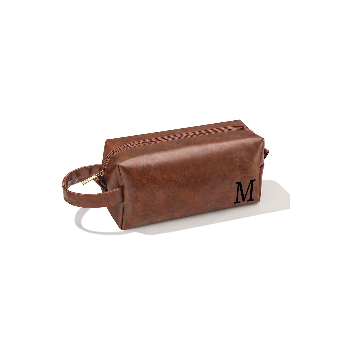 JSENGIFT leather toiletry bag with initial M for organized travel