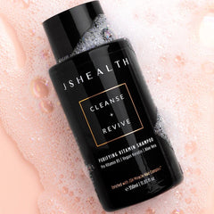 JSHealth Purifying Keratin Shampoo scalp-massage scene emphasizes nourishing complex and detangling benefits.