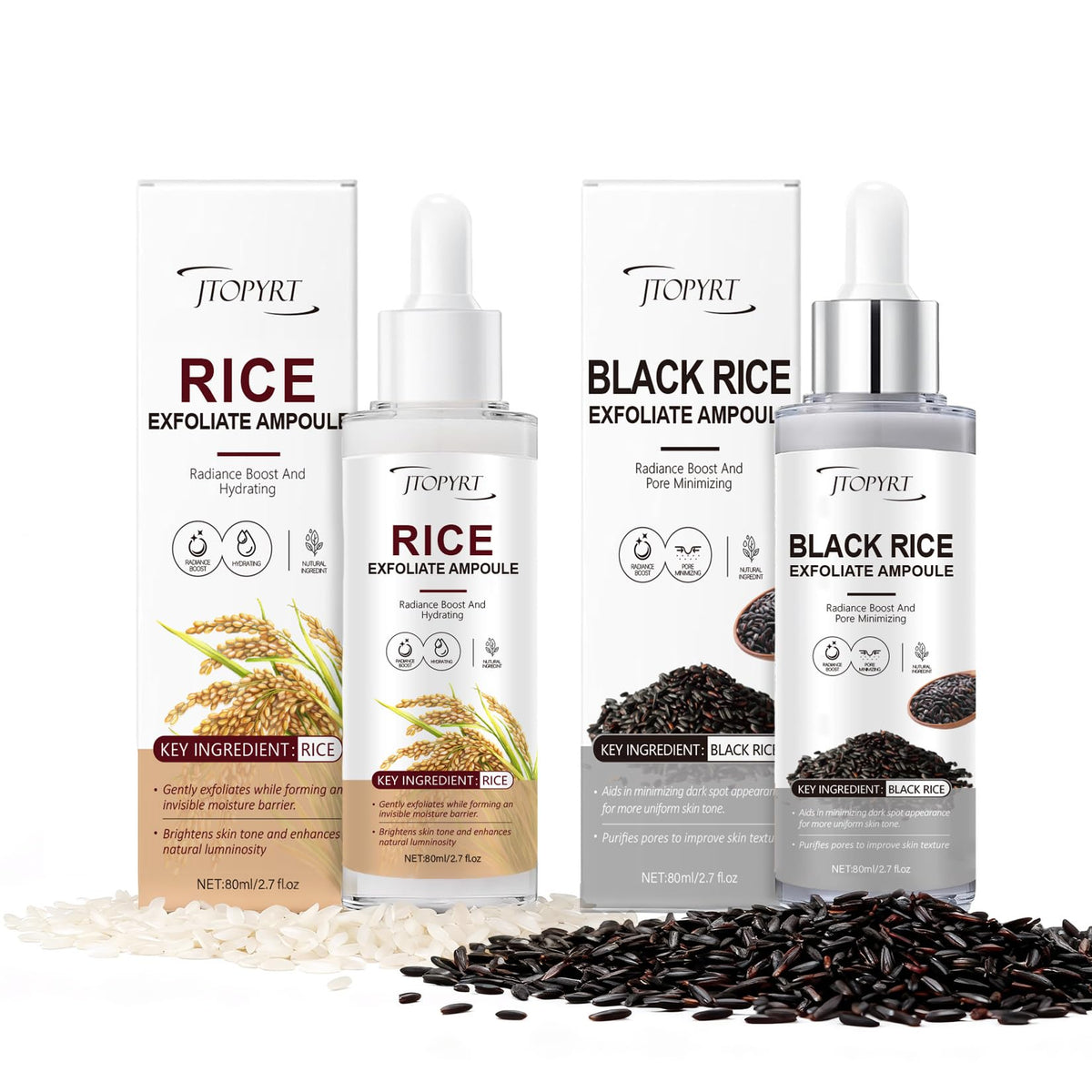 Jtopyrt Glow White Rice Exfoliate Ampoule bottle pour showing gentle exfoliation for smoother skin.