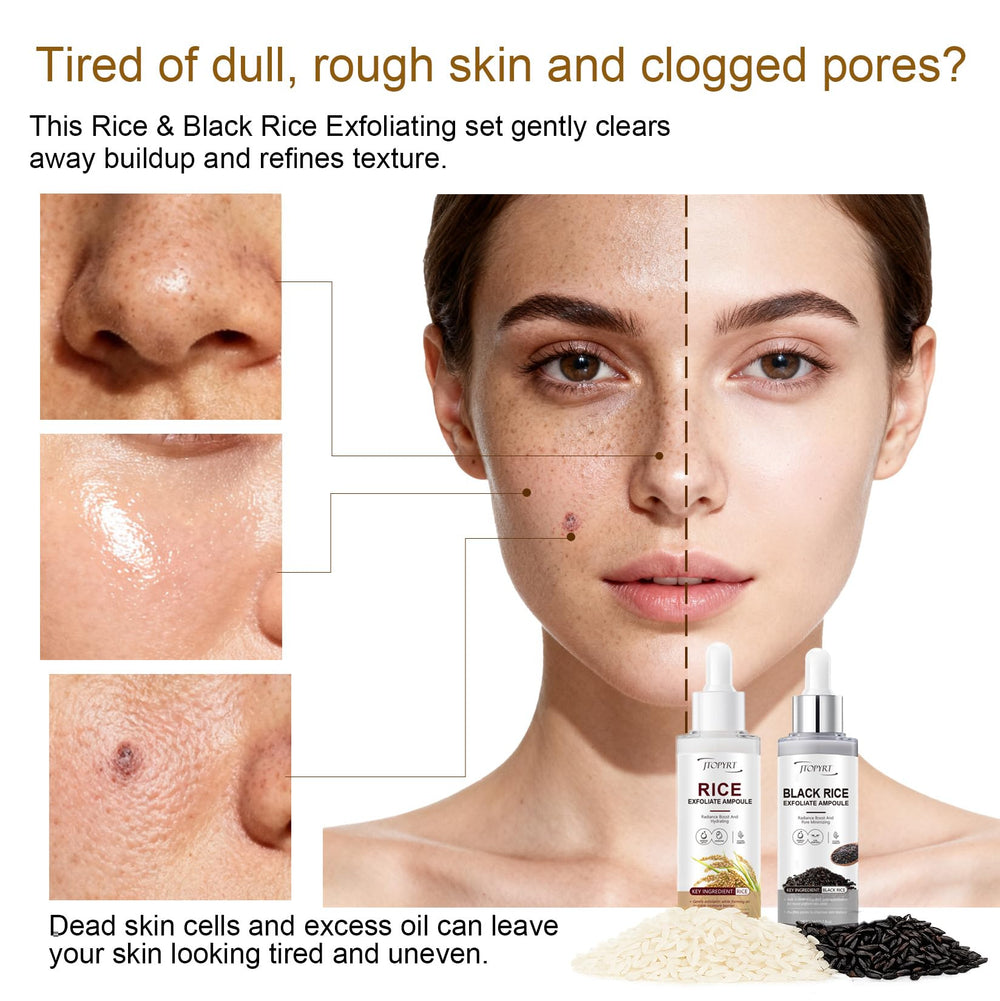 Jtopyrt Glow White Rice Exfoliate Ampoule texture closeup highlights fine rice particles for gentle cleansing.