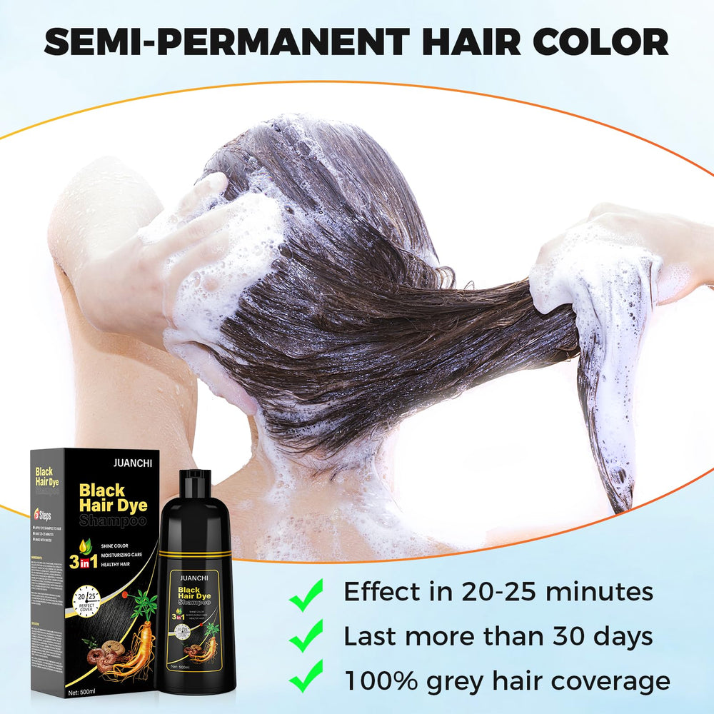JUANCHI Herbal formula image features ginseng and sesame ingredients for nourishing color.
