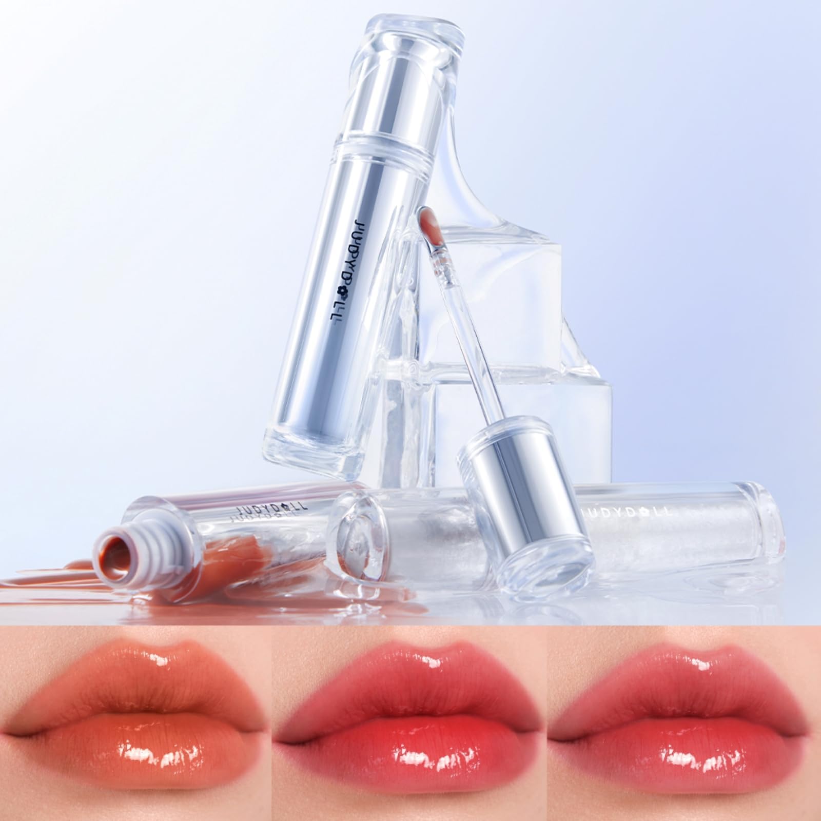 Judydoll Ice Watery Lip Gloss delivers a mirror-like finish on lips.