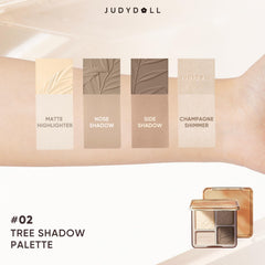 JUDYDOLL Tree Shadow Palette close-up highlights creamy powder for seamless blending.