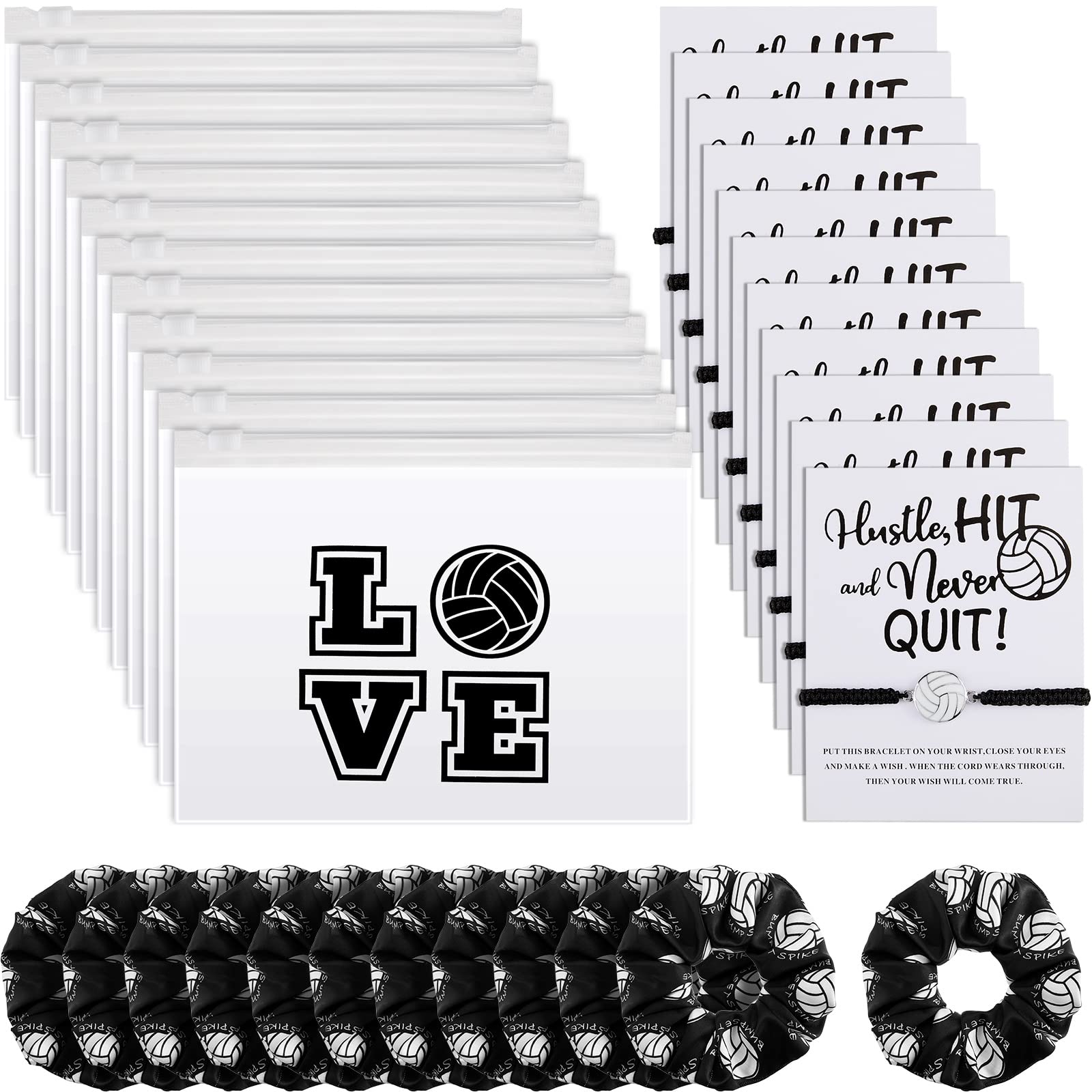 Juexica volleyball team gift bundle with coordinated bracelets and scrunchies for celebrations.