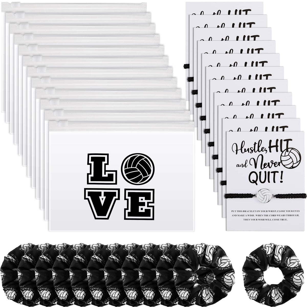 Juexica volleyball team gift bundle with coordinated bracelets and scrunchies for celebrations.