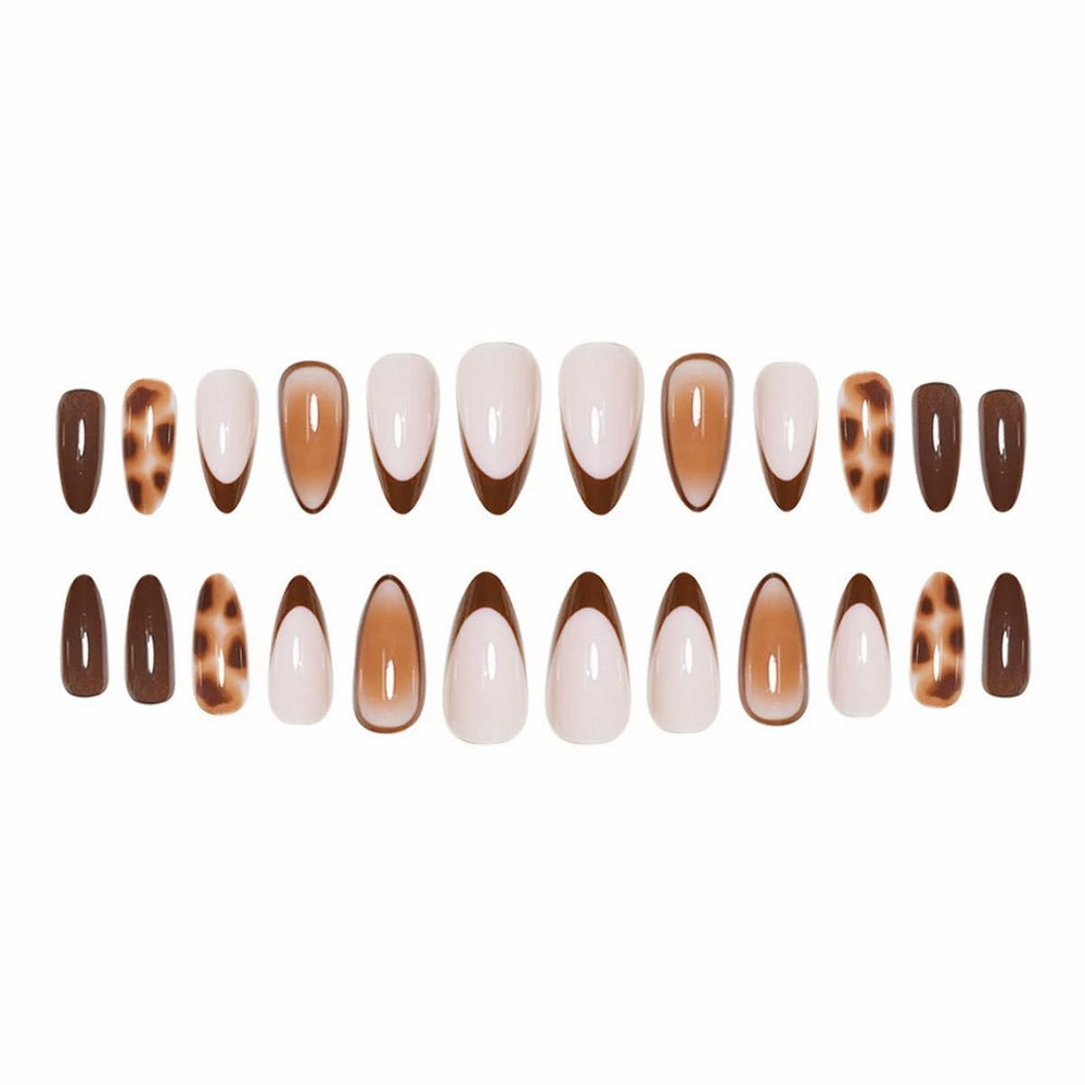 JUGGSSA almond press on nails kit contents with glue stickers for quick applications.
