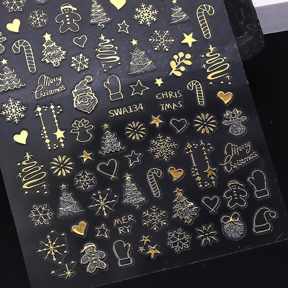 juggssa christmas nail stickers gold silver crystal highlight shimmering 3d accents