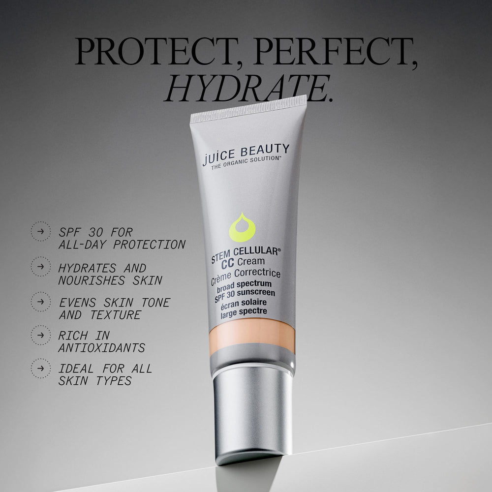 Juice Beauty Stem Cellular CC Cream Desert Glow on the face demonstrates blendable finish