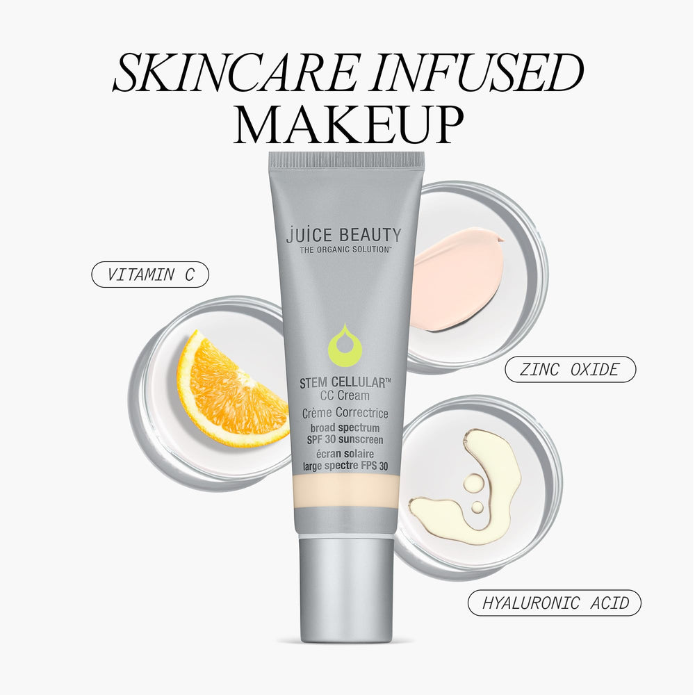 Juice Beauty Stem Cellular CC Cream Desert Glow applied on neck and décolleté for color control