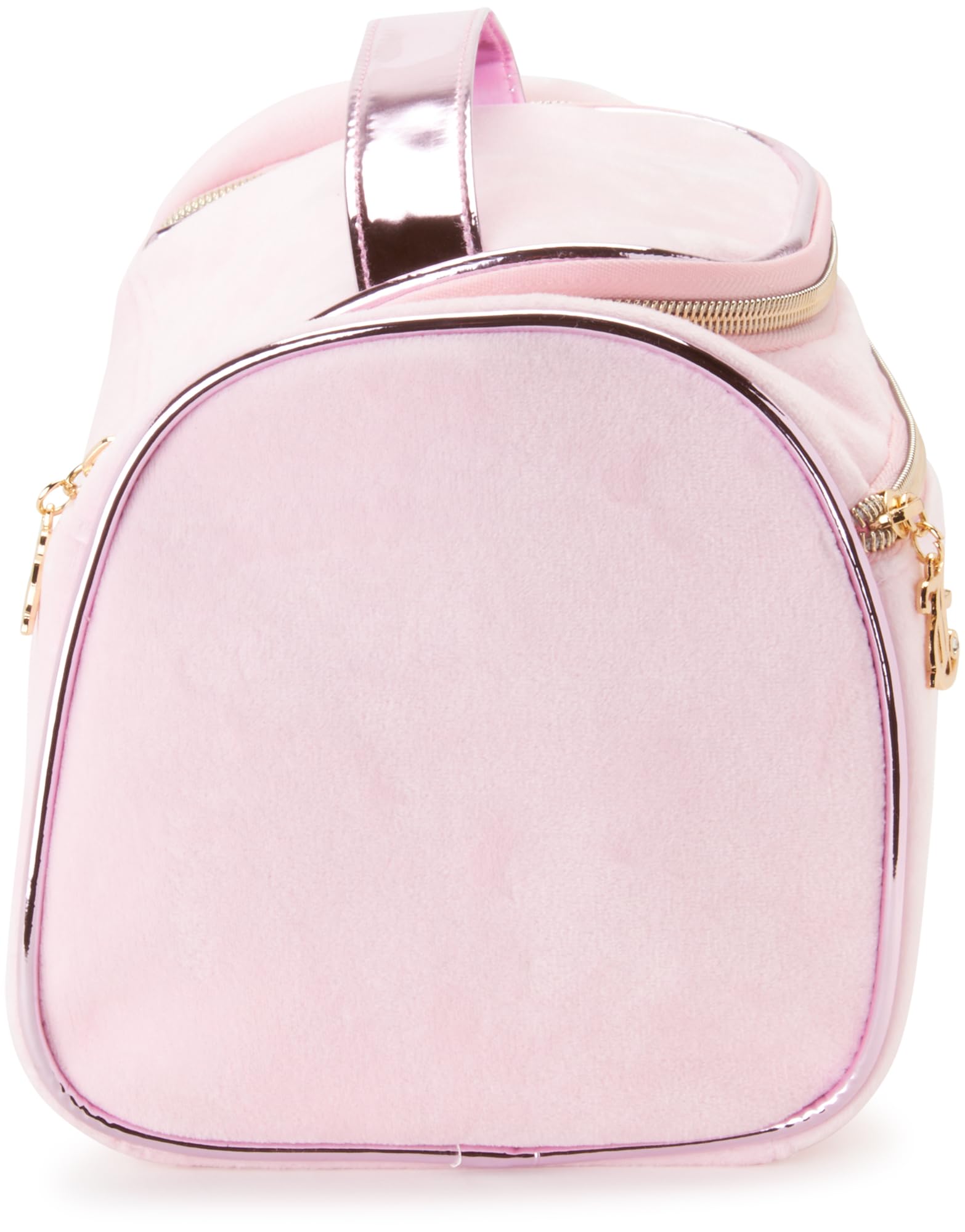 Juicy Couture pink makeup bag zipper closure keeps items secure.