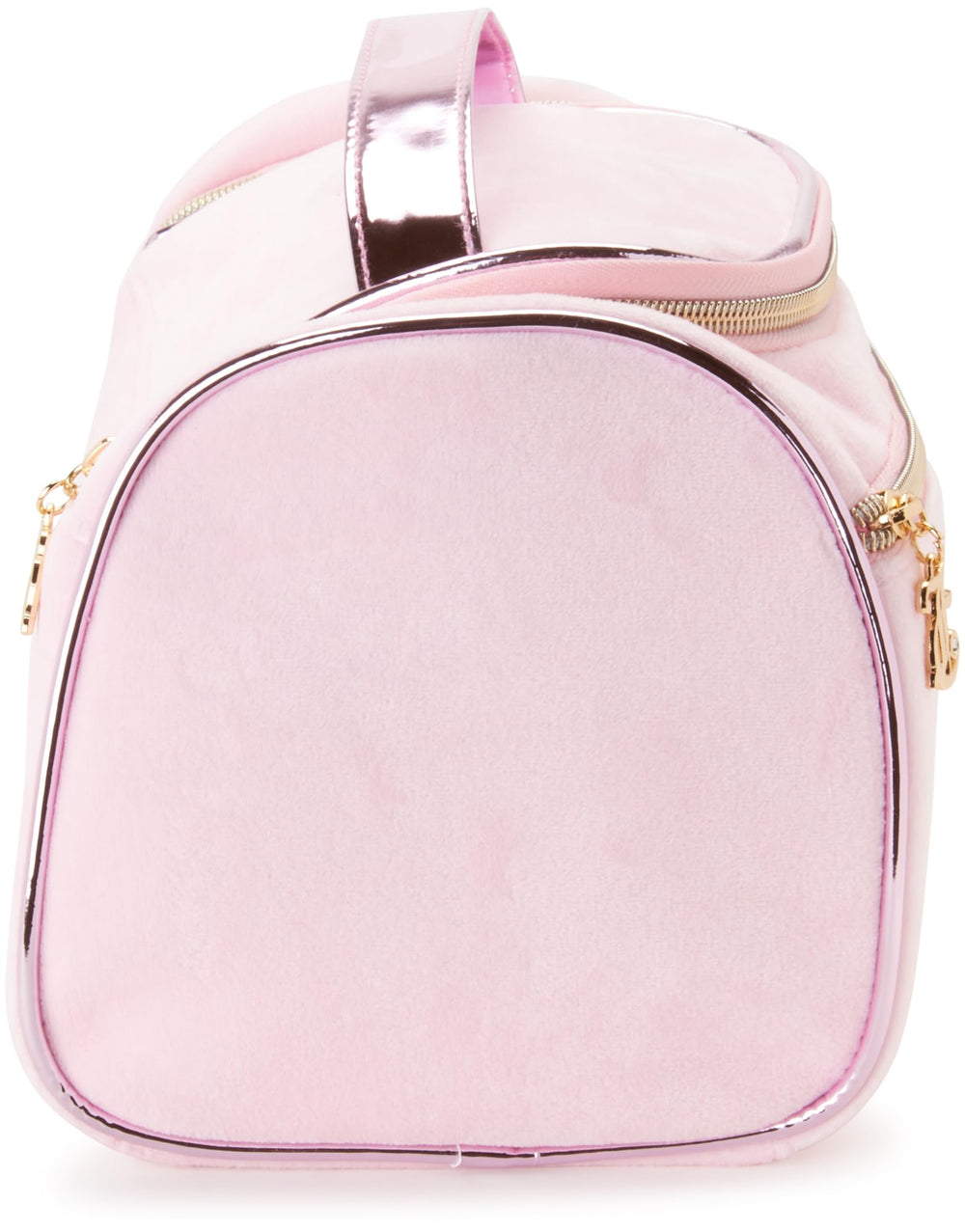 Juicy Couture pink makeup bag zipper closure keeps items secure.