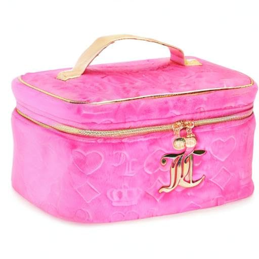 Juicy Couture travel-friendly makeup bag stays secure in carry-on.