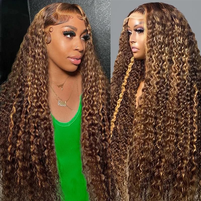 Jukabe 30 inch honey blonde deep wave wig with lace front for natural-looking parting.