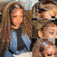 Jukabe honey blonde wig close-up shows 13x6 lace front and color detail.