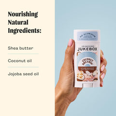 JUKEBOX deodorant with shea butter delivers nourishing skin feel.