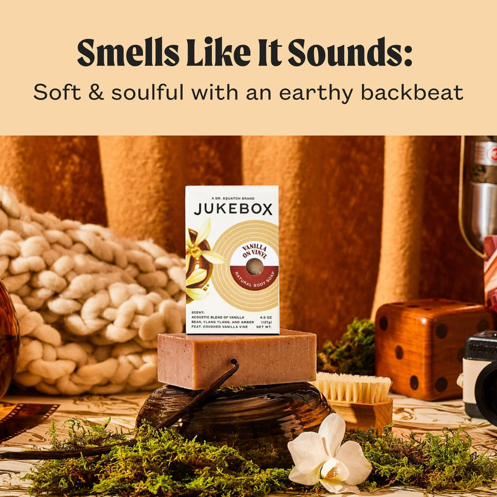 JUKEBOX Vanilla on Vinyl bar soap vanilla-bean scent creates a spa-like aroma.