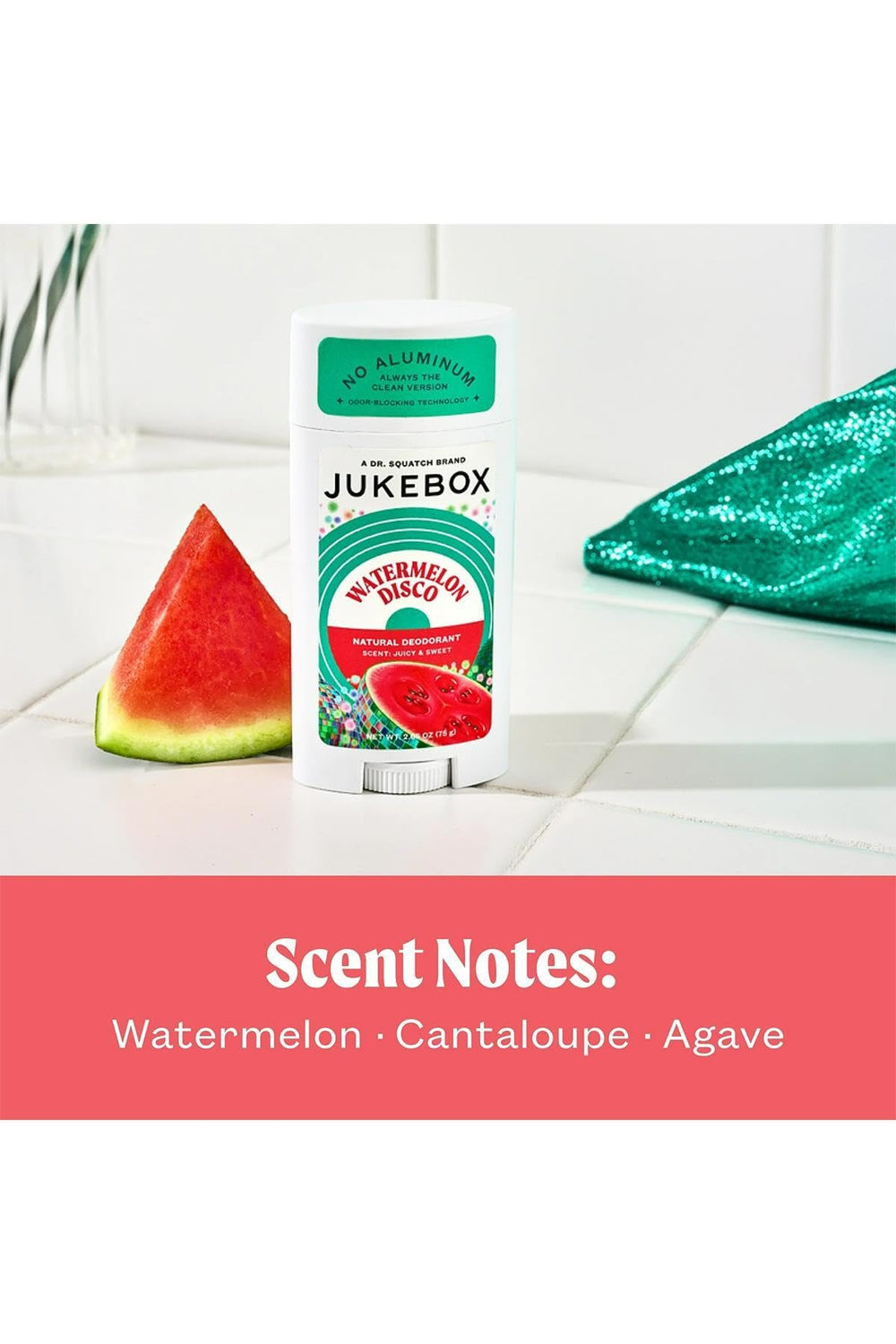 JUKEBOX Watermelon Disco packaging highlights 2.65oz size for travel-friendly use.