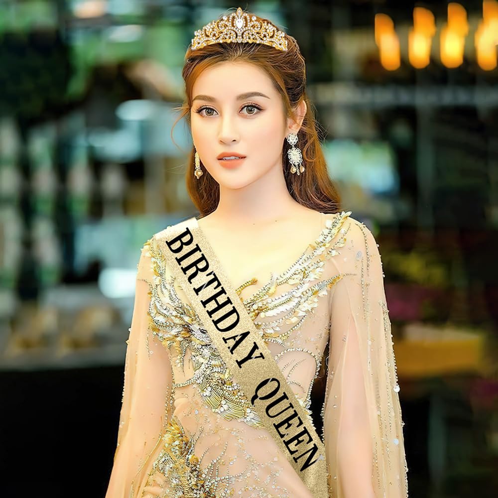 Jukeios birthday crown tiara with rhinestones for a photo-ready princess look.