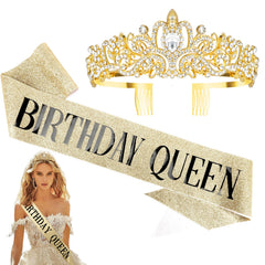 Jukeios birthday sash with gold rhinestones for a glamorous party moment.