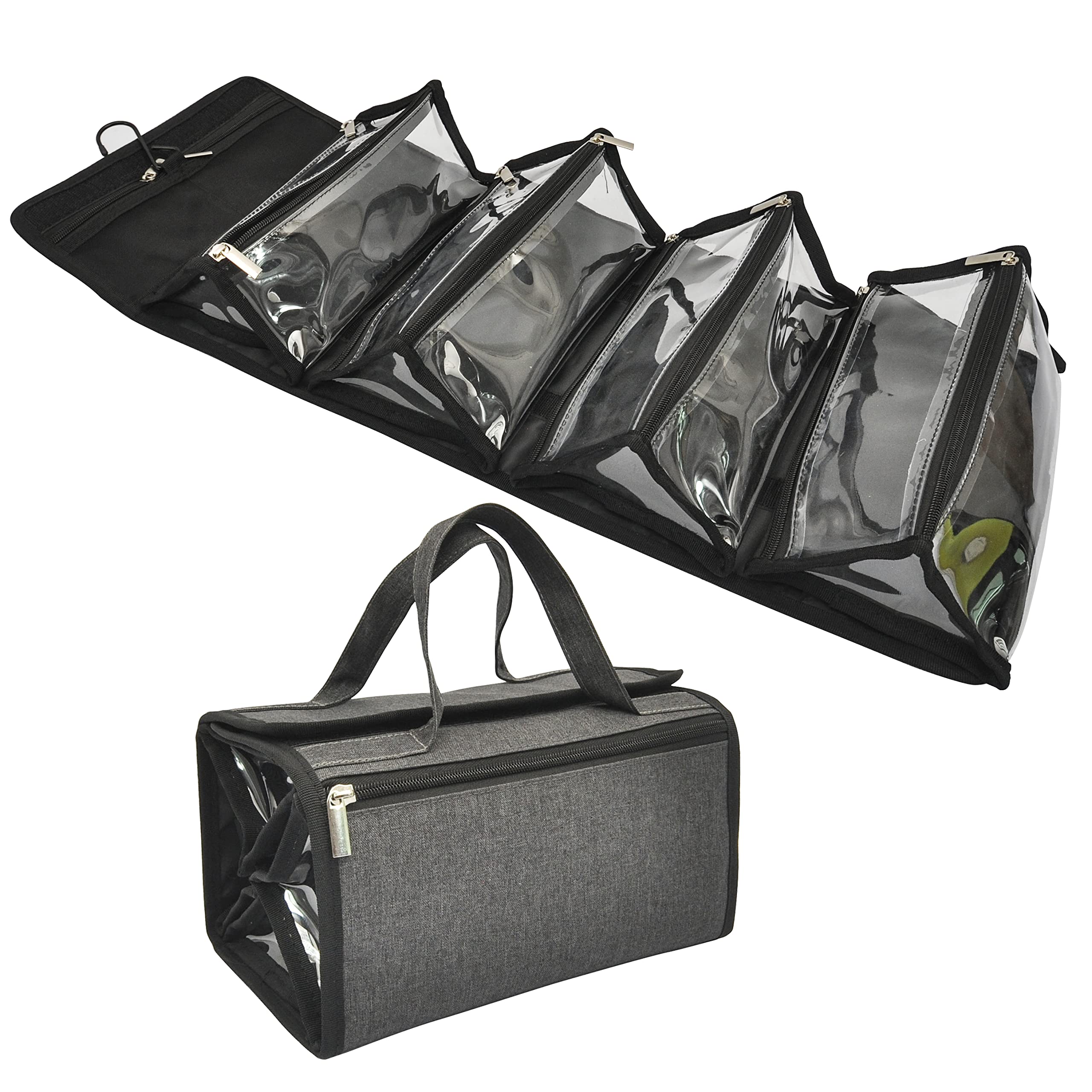 Jula Vance large-capacity hanging bag shown in travel setup for organized toiletries