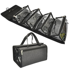 Jula Vance large-capacity hanging bag shown in travel setup for organized toiletries