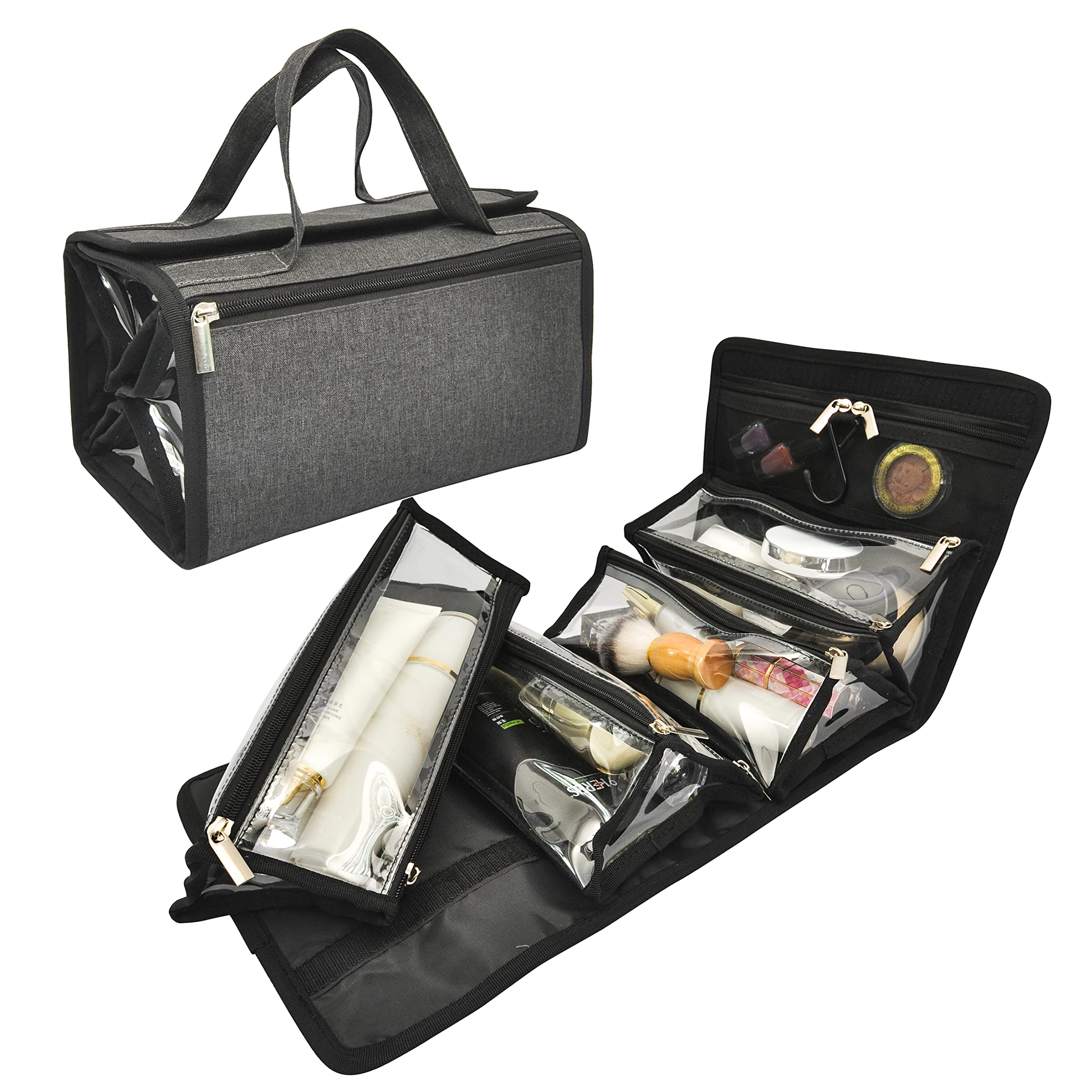Jula Vance travel makeup organization displaying layered packing layout