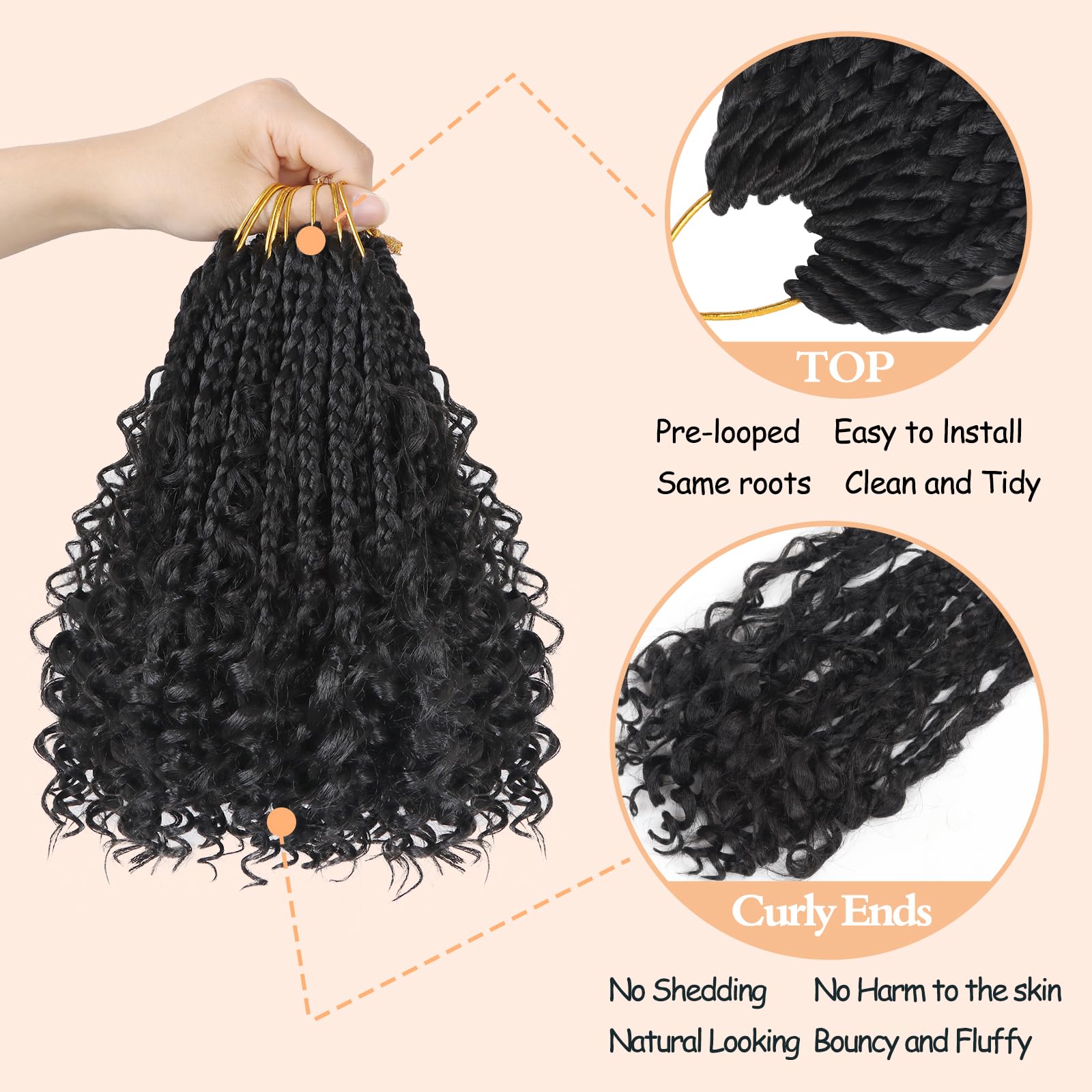 Julen Goddess Box Braids color 1b detail captures classic shade for versatile styling.