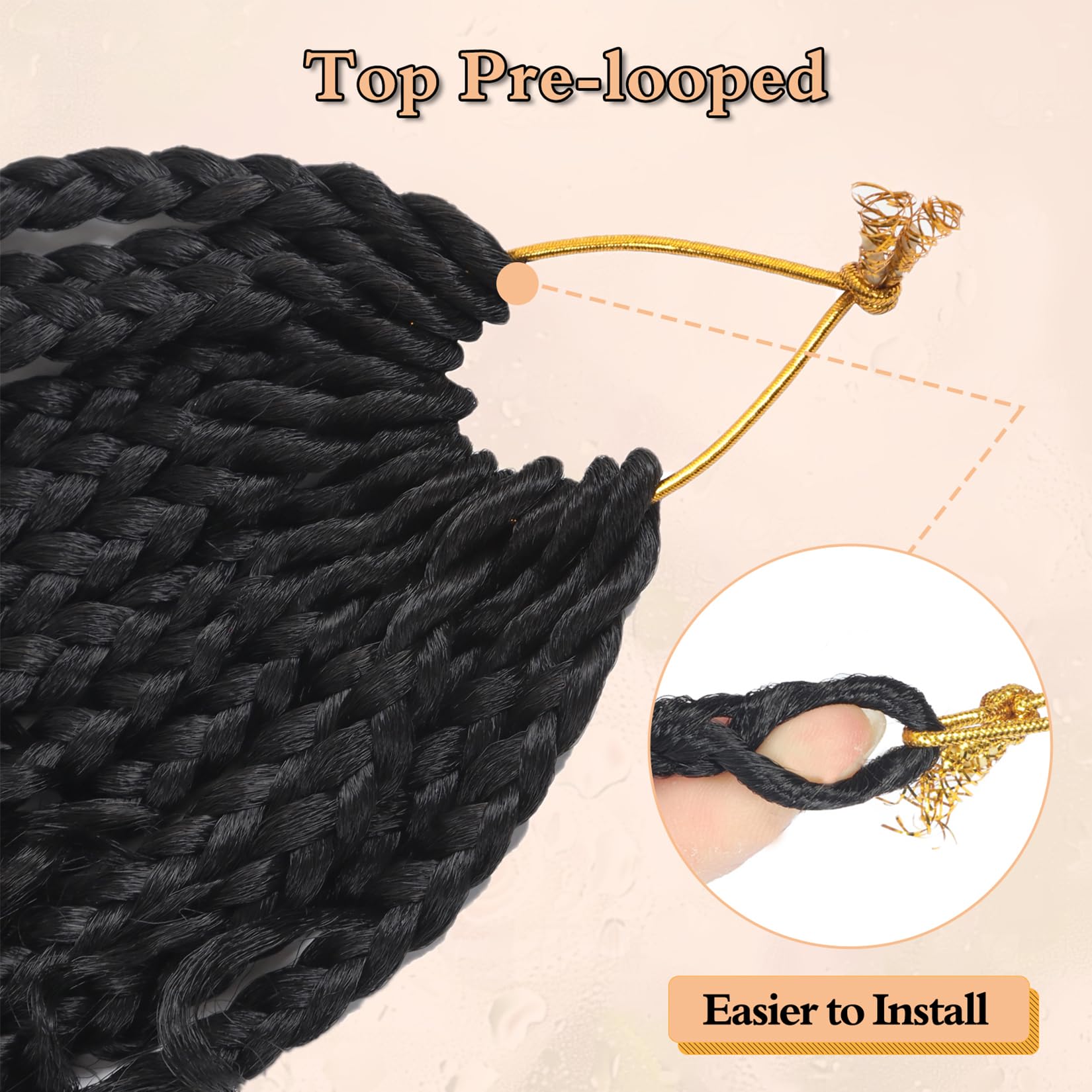 Julen Goddess Box Braids pre-looped design demonstrates quick, time-saving installation.