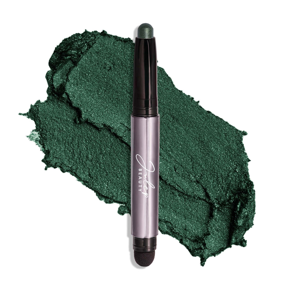 Julep Eyeshadow 101 Evergreen Shimmer swatch shows rich green sparkle for bold lids.