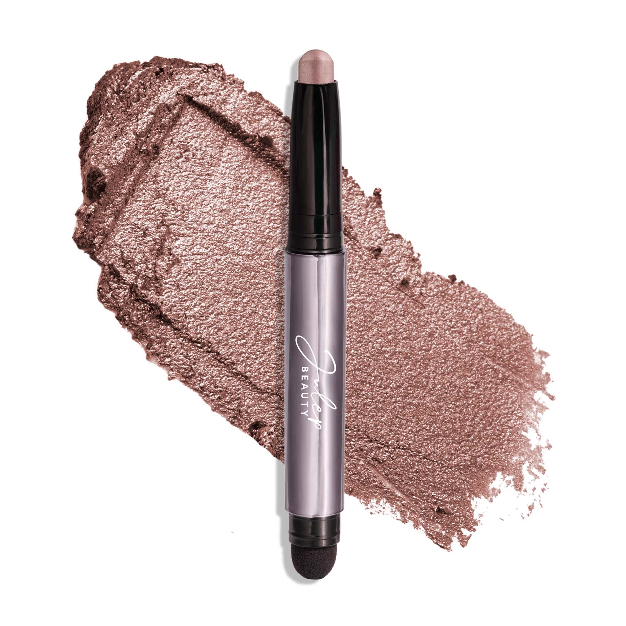 Julep Eyeshadow 101 Mink Mauve Shimmer display shows long-wearing crease-proof color.