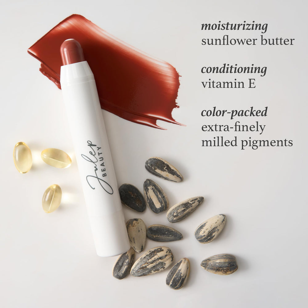 Julep packaging and balm tube highlight clean vegan formulation for daily lip care.