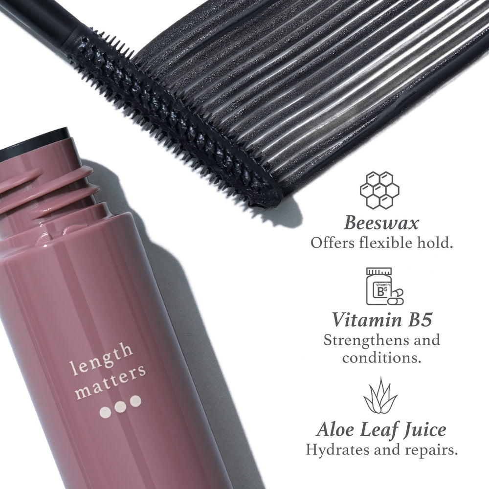 Julep Length Matters mascara wand applying on lashes for buildable length and drama.