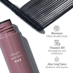 Julep Length Matters mascara wand applying on lashes for buildable length and drama.