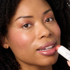 Julep Skip The Brush Blush Stick lip color match for monochrome look.