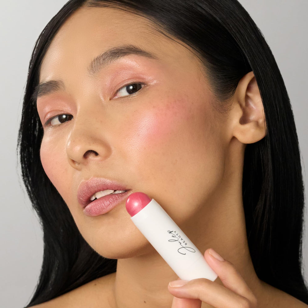 Julep Skip The Brush Peony Pink lip and cheek swatches for cohesive look