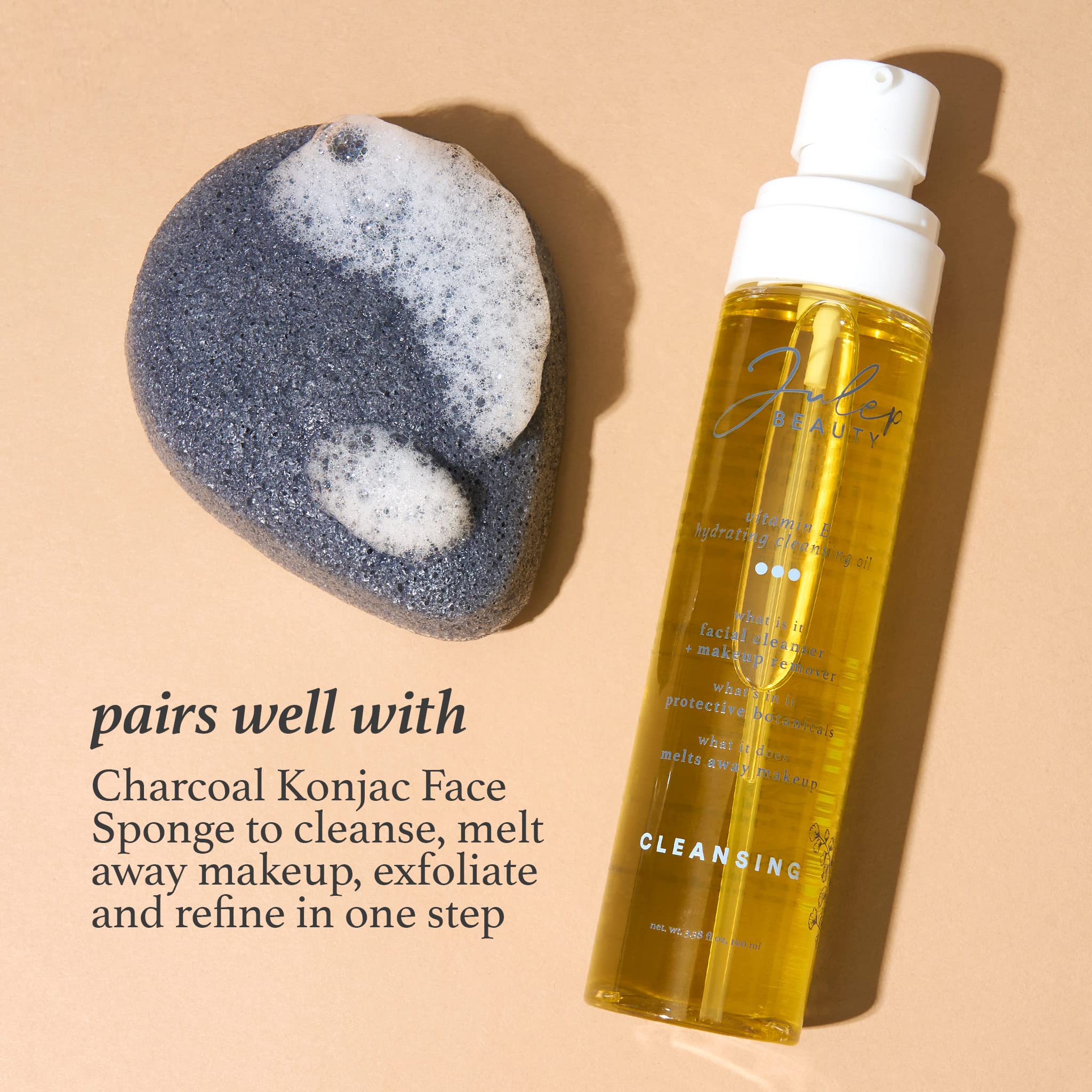 Julep ingredients graphic highlights grape seed, rosehip, and vitamin E benefits.