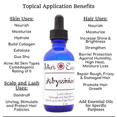 Julia's Essentials Abyssinian Oil apply-drops demonstrates lightweight nourishment for hair and skin