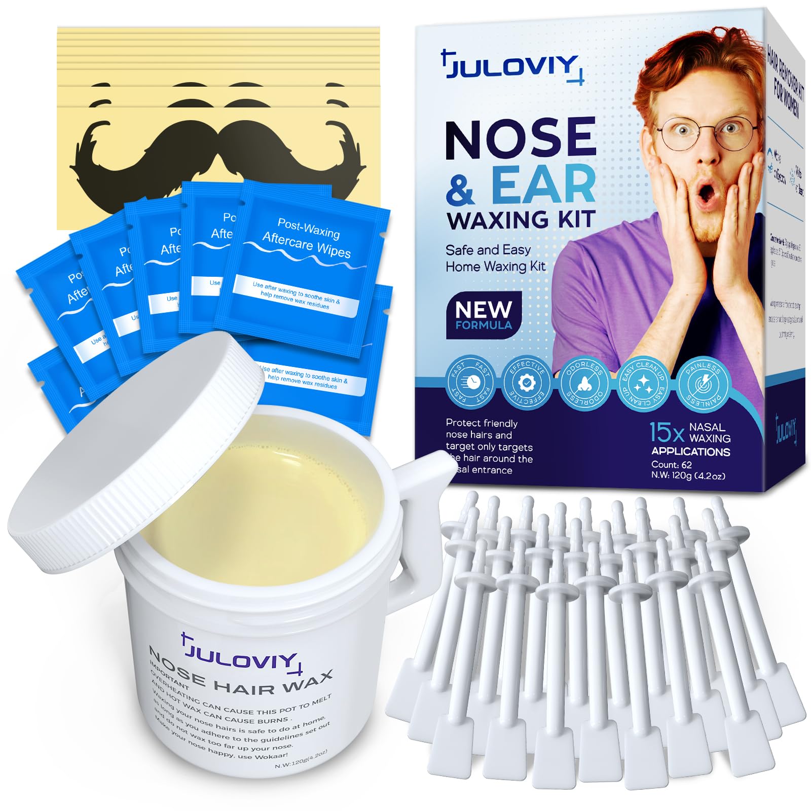 Juloviy Nose Wax Kit main setup shows all components for easy grooming