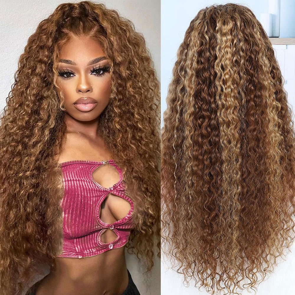 Jumida 30-inch honey-blonde ombre water-wave lace-front wig in full view for everyday styling