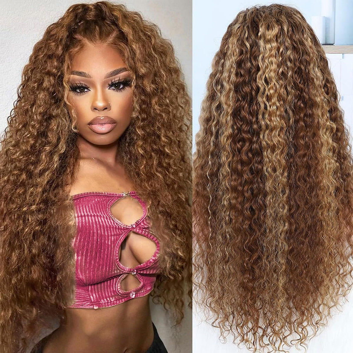 Jumida 30-inch honey-blonde ombre water-wave lace-front wig in full view for everyday styling