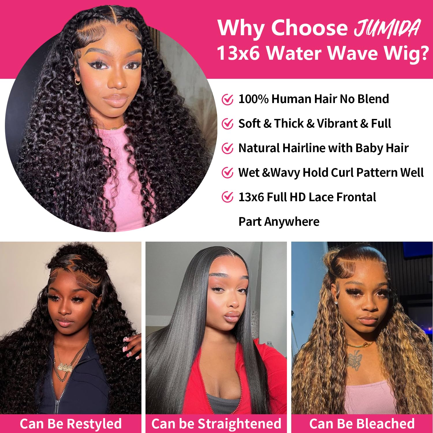 Jumida deep curly wig styled for a party or vacation look