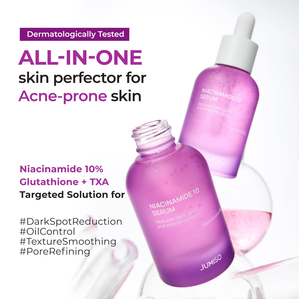 JUMISO Niacinamide 10 Serum dropper closeup highlights quick absorption on skin.