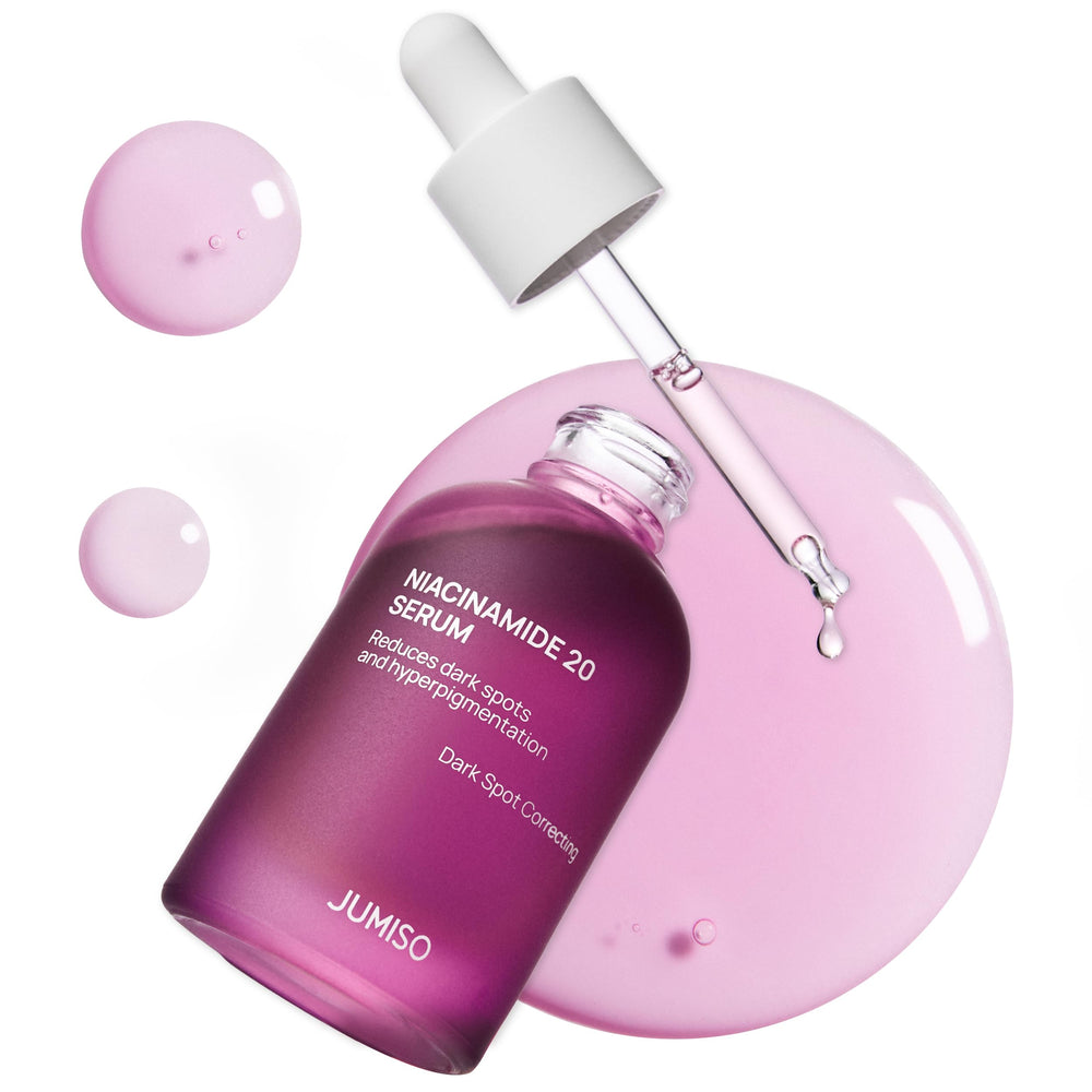 JUMISO Niacinamide 20 Serum bottle closeup showcases premium packaging for clear skin