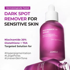JUMISO Niacinamide 20 Serum dispensing drops illustrate easy AM/PM use